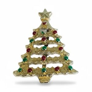 Avon 1992 or 1993 Vintage Christmas Tree Brooch Pin with Star Red Green Bulbs